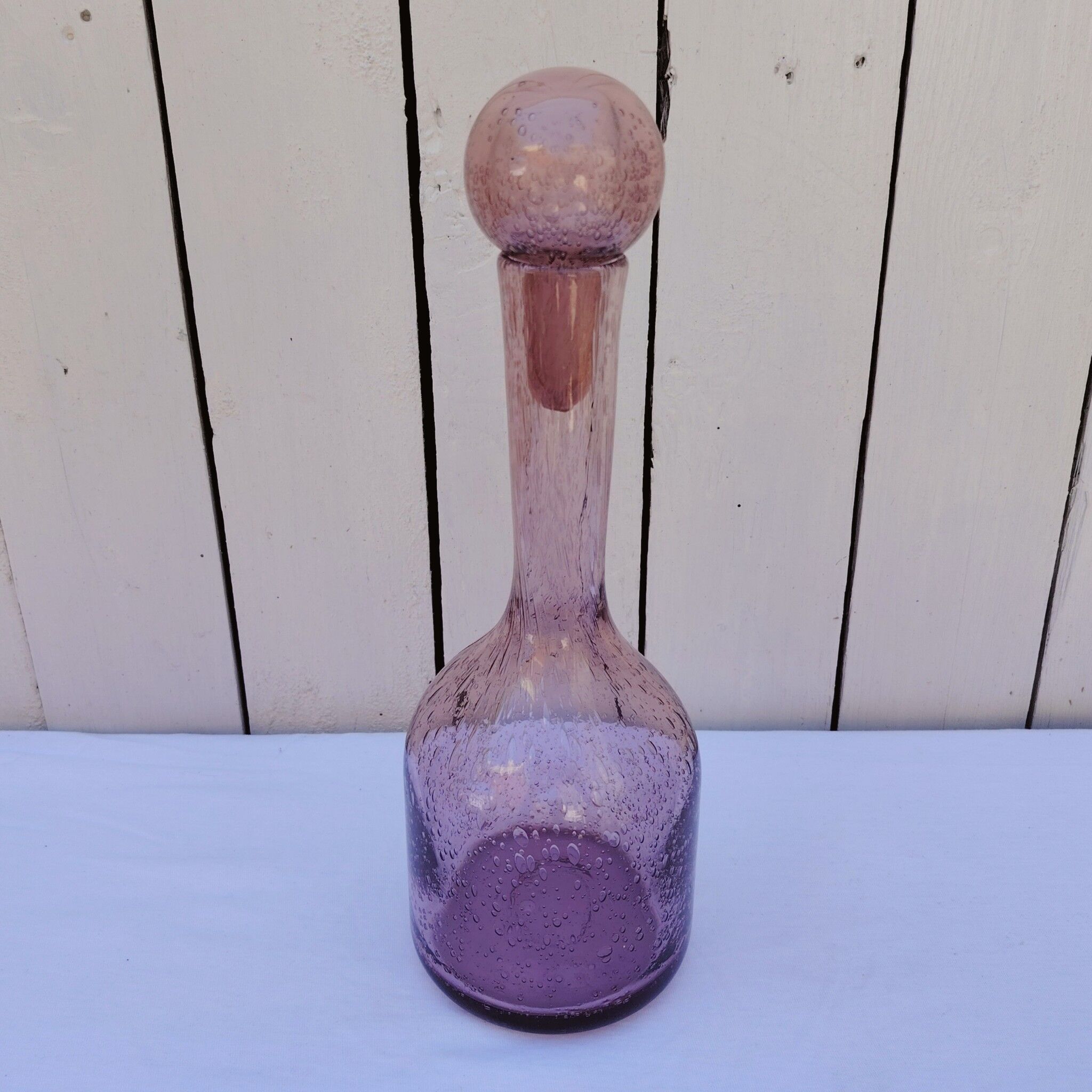 Blown glass bottle with bubbles, Biot glassware style, vintage