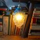 vintage blue glass grape pendant light * frosted ombre glass * mid-century