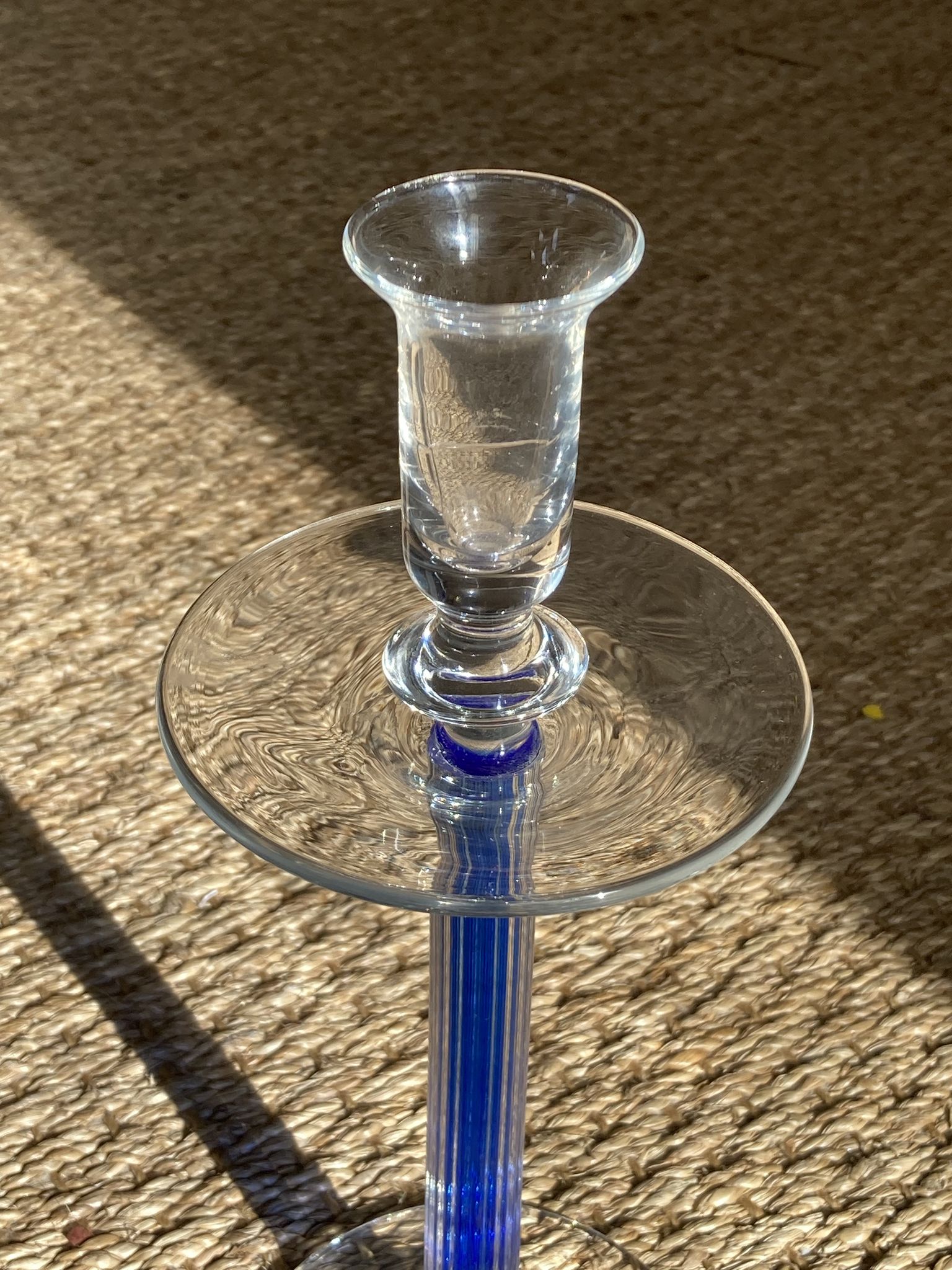 Candle holder in transparent and blue Murano blown glass