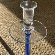 Candle holder in transparent and blue Murano blown glass