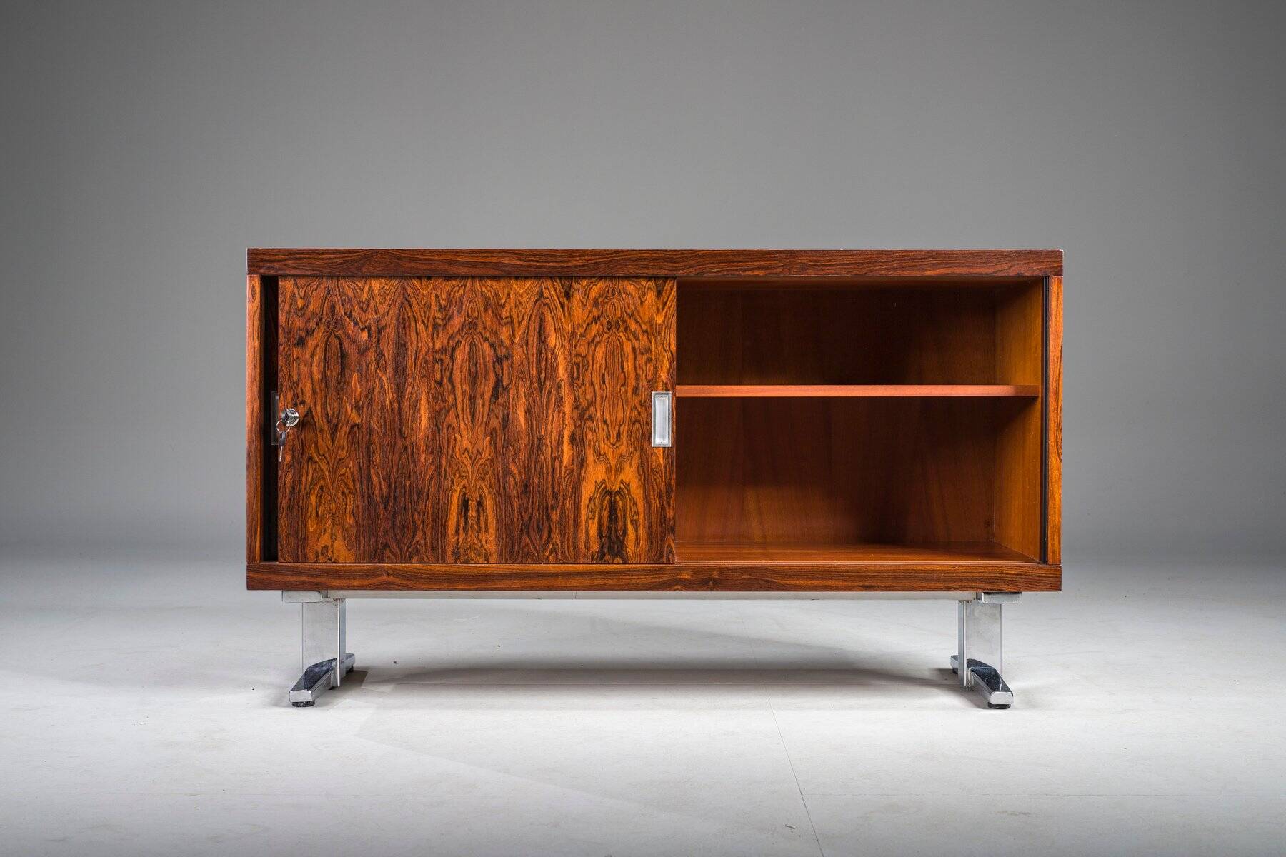 Mid-century wood veneer sideboard with chrome legs, 1960s