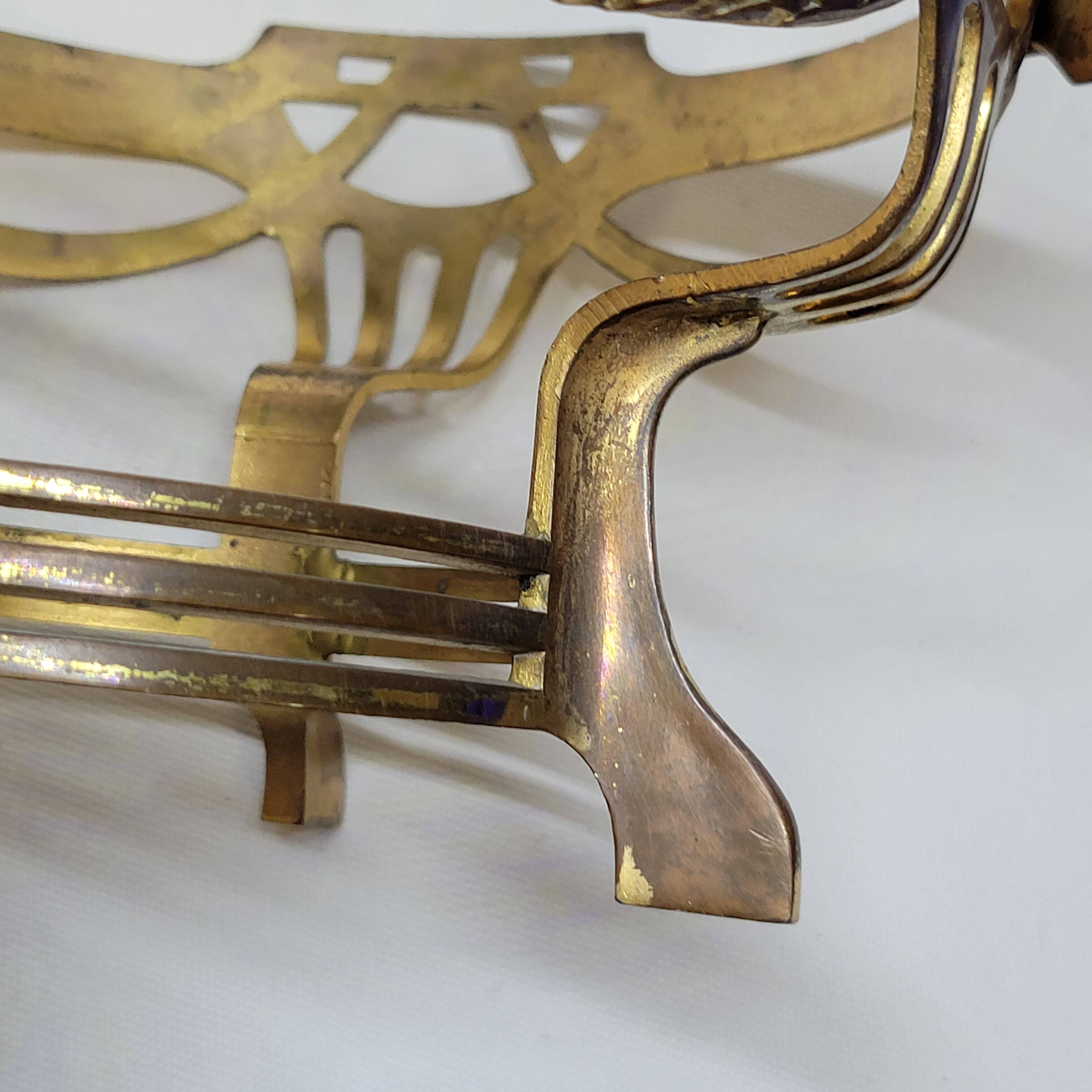 Antique gold metal and cobalt blue glass centerpiece planter