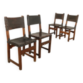 Chaises baroques anciennes en noyer et cuir, Italie, XVIIIe siècle