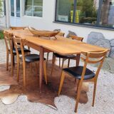 Scandinavian dining room set, 6 chairs with extendable table 1950s