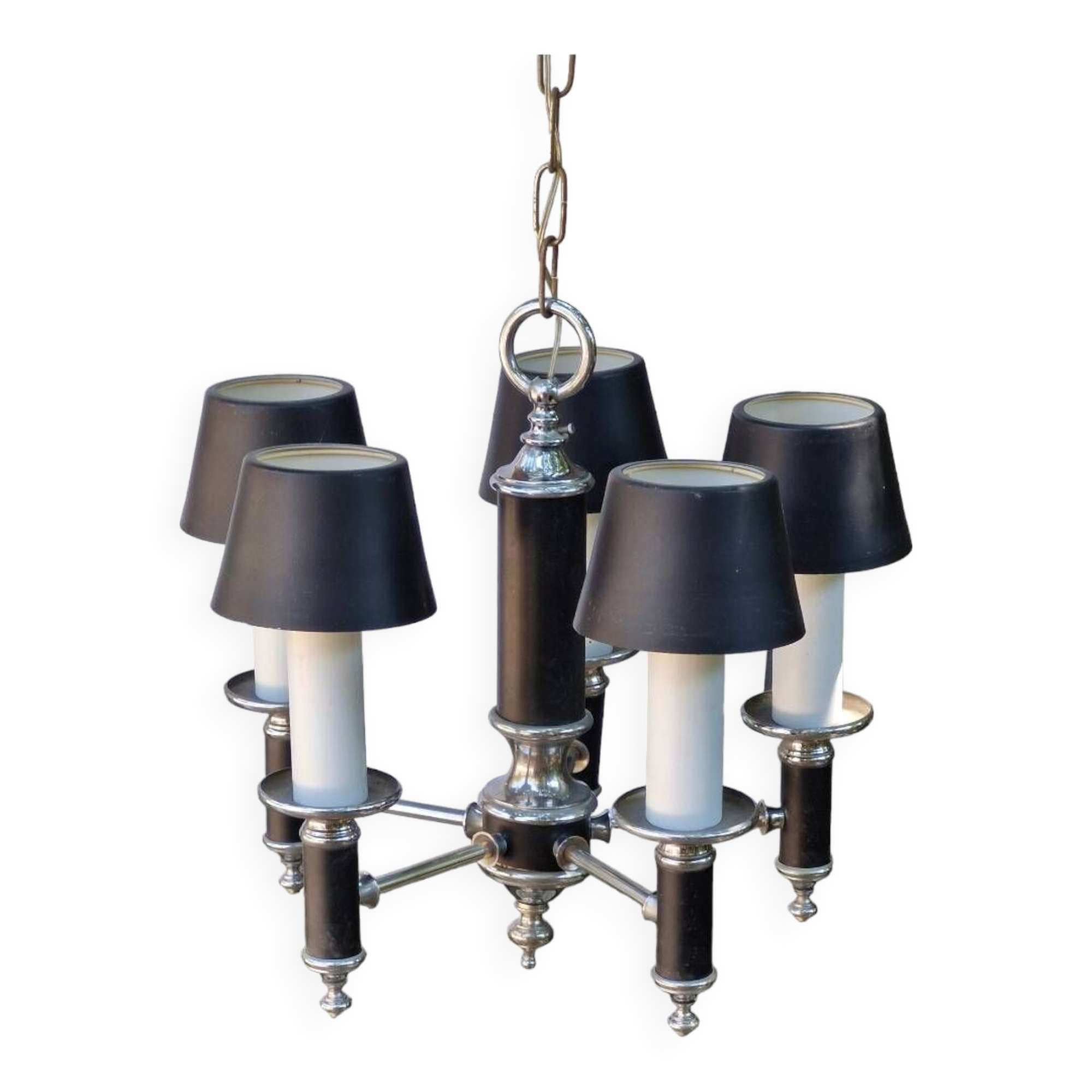 40s pendant chandelier with metal lampshades