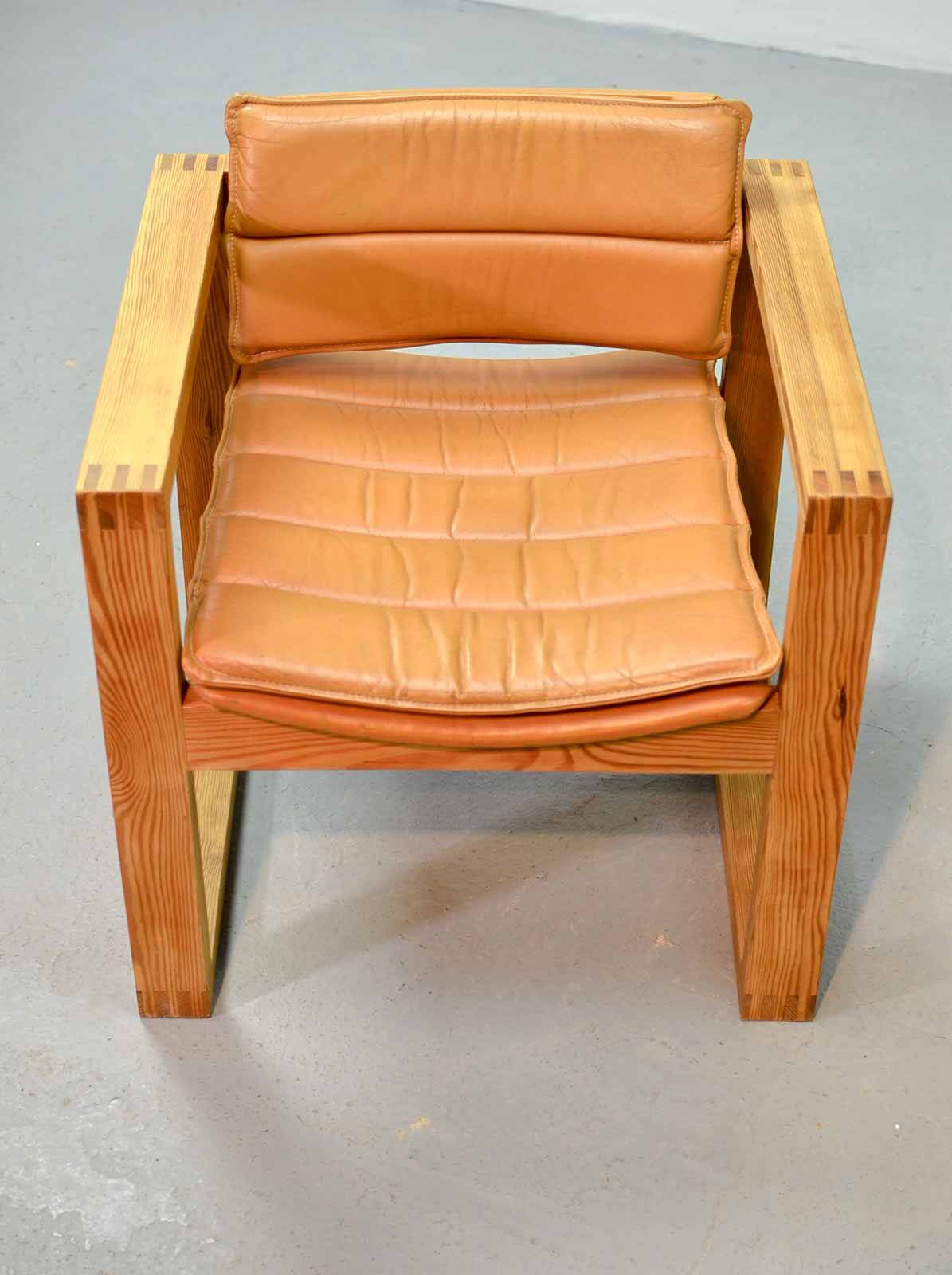 Ate van Apeldoorn Dutch Design Cognac Leather Cubic Pinewood Side Chair 70s