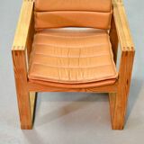 Ate van Apeldoorn Dutch Design Cognac Leather Cubic Pinewood Side Chair 70s