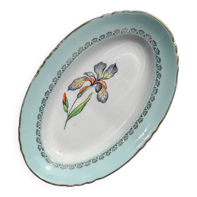 Ravier en porcelaine vintage blanche verte Iris Moulin des Loups ''Sargosse'' 1950s