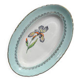 Vintage white and green porcelain dish Iris Moulin des Loups "Sargosse" 1950s