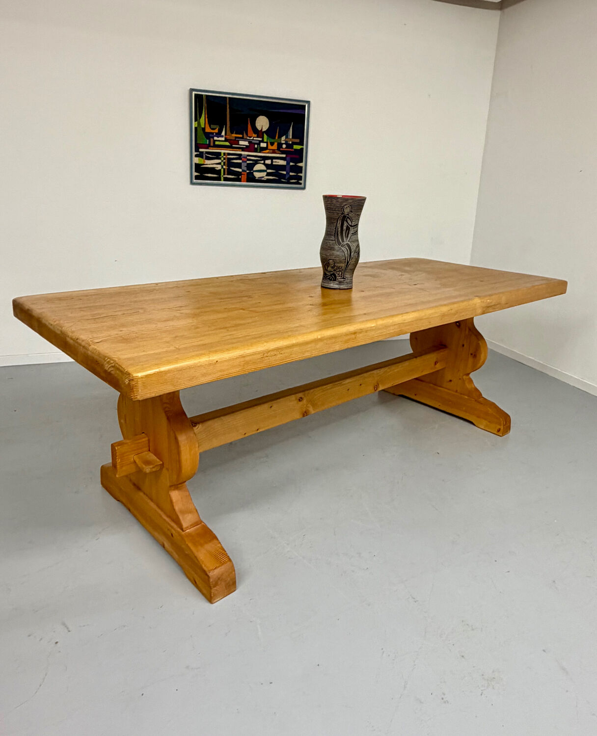 Vintage XXL farmhouse monastery pine table from the 1960s.