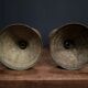 Fake pair of oriental candlesticks in engraved bronze mid-20th century