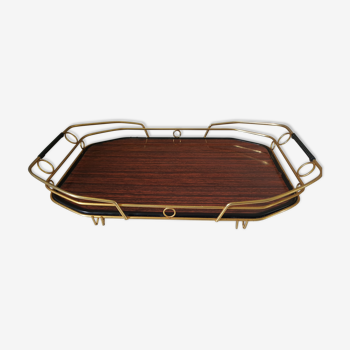 Old service tray in marquetry and gilded metal