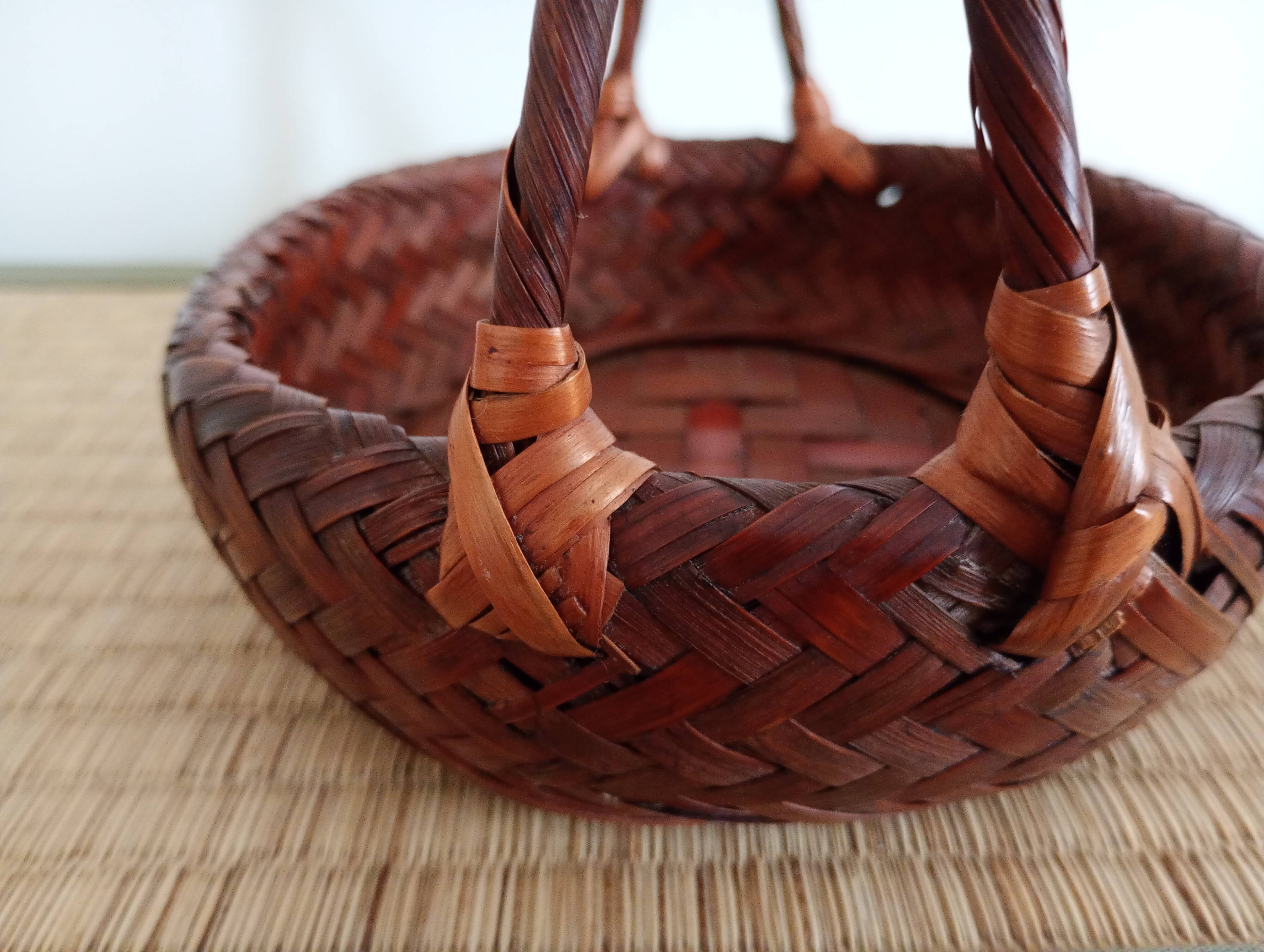 Japanese woven bamboo basket. Ikebana.