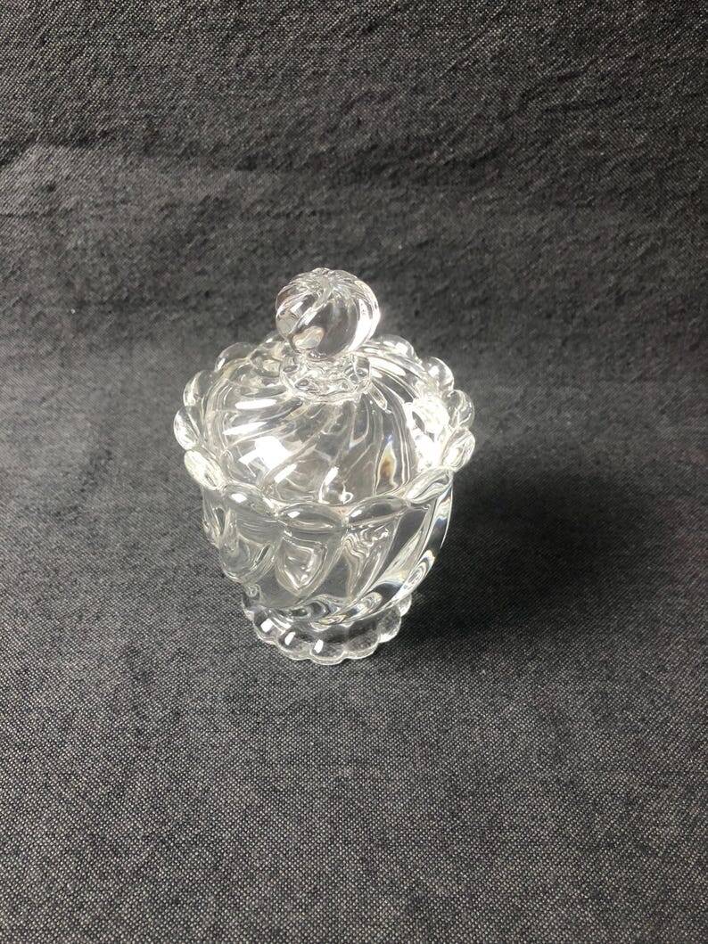 1980s Baccarat Crystal Jam Jar/Mustard Jar/Honey Jar With Lid, Model Bamboo