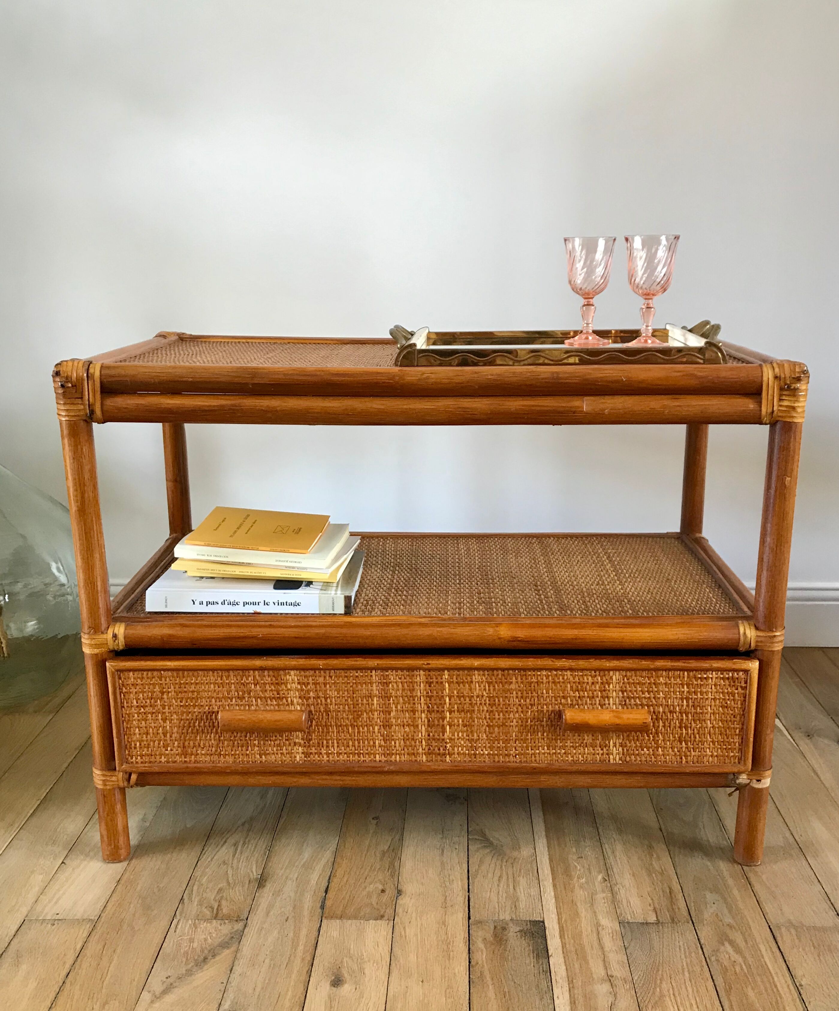 Rattan coffee table and cannage 60s