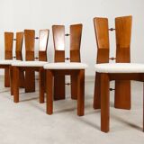 70's brutalist dining chairs in oak with bouclé fabric