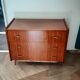 Vintage chest of drawers 3 drawers - varnished teak - Scandinavian style - retro patterns - 60s