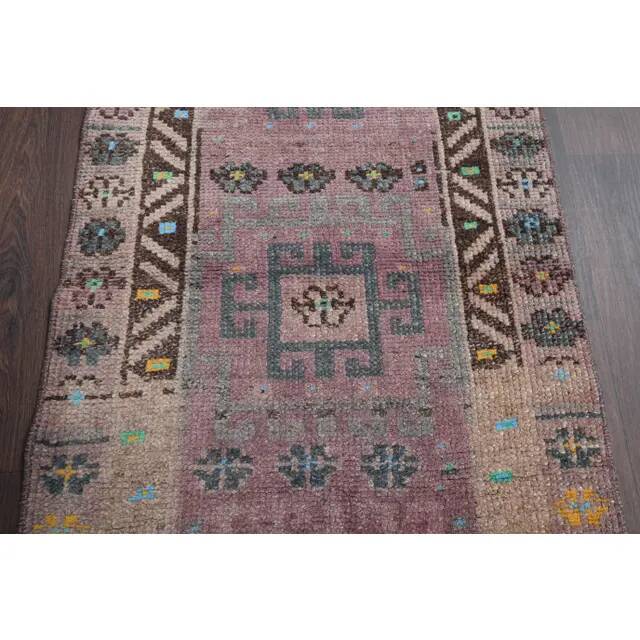 Vintage Turkish Oushak Handmade Wool Cotton Purple Runner Rug 80x260