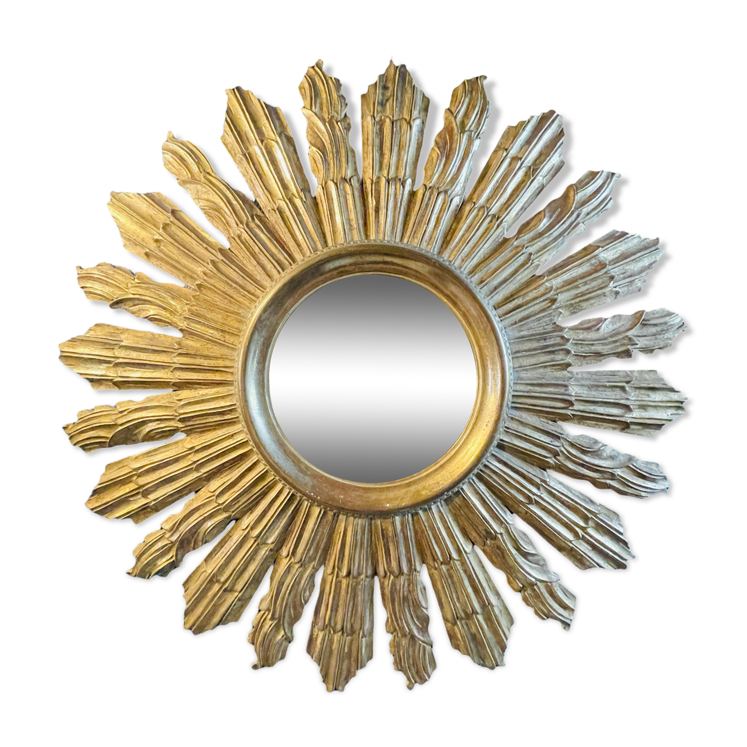 Miroir de sorcière, bois sculpté doré, ca 1950