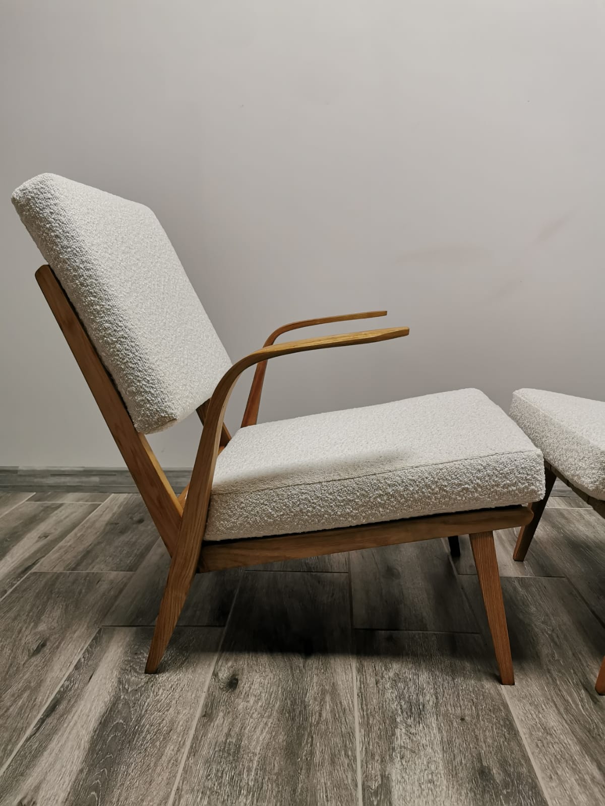 Mid-century wool boucle armchairs
