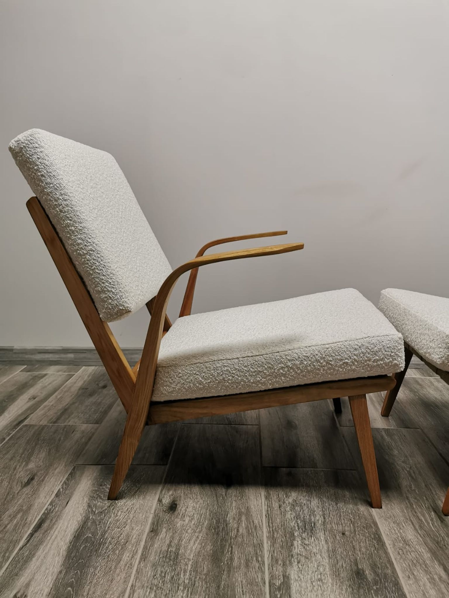 Mid-century wool boucle armchairs