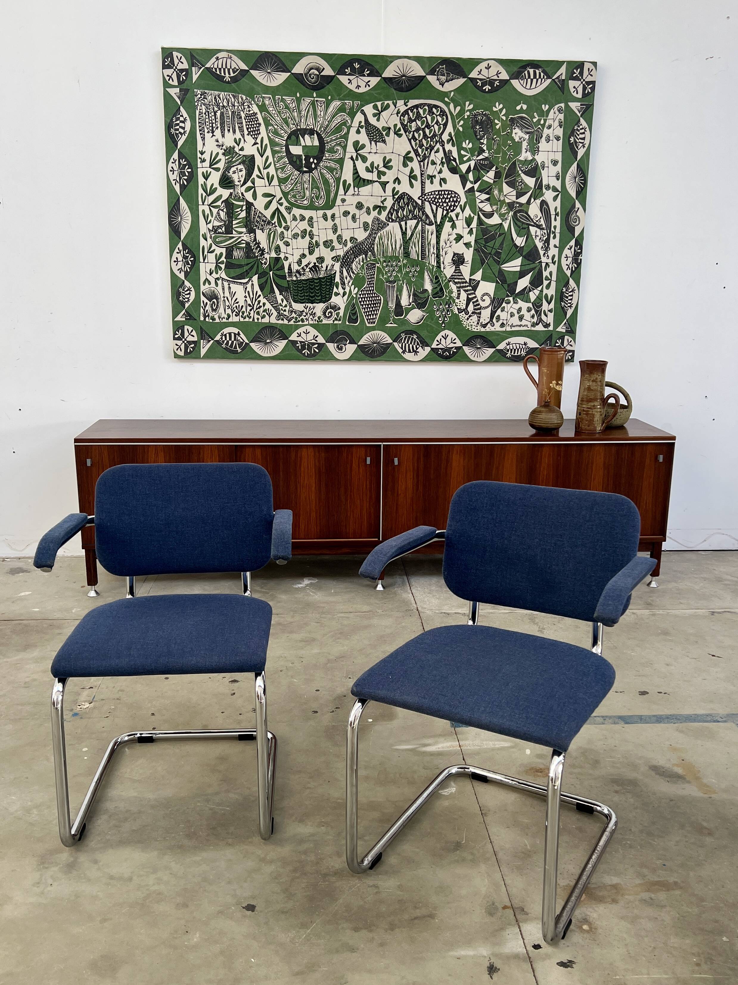 Paire fauteuils Marcel Breuer B64 Knoll tissu bleu