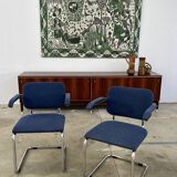 Paire fauteuils Marcel Breuer B64 Knoll tissu bleu