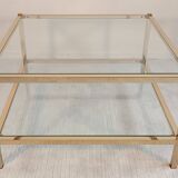 Italian 1970'S coffee table in brass and glass with 2 trays