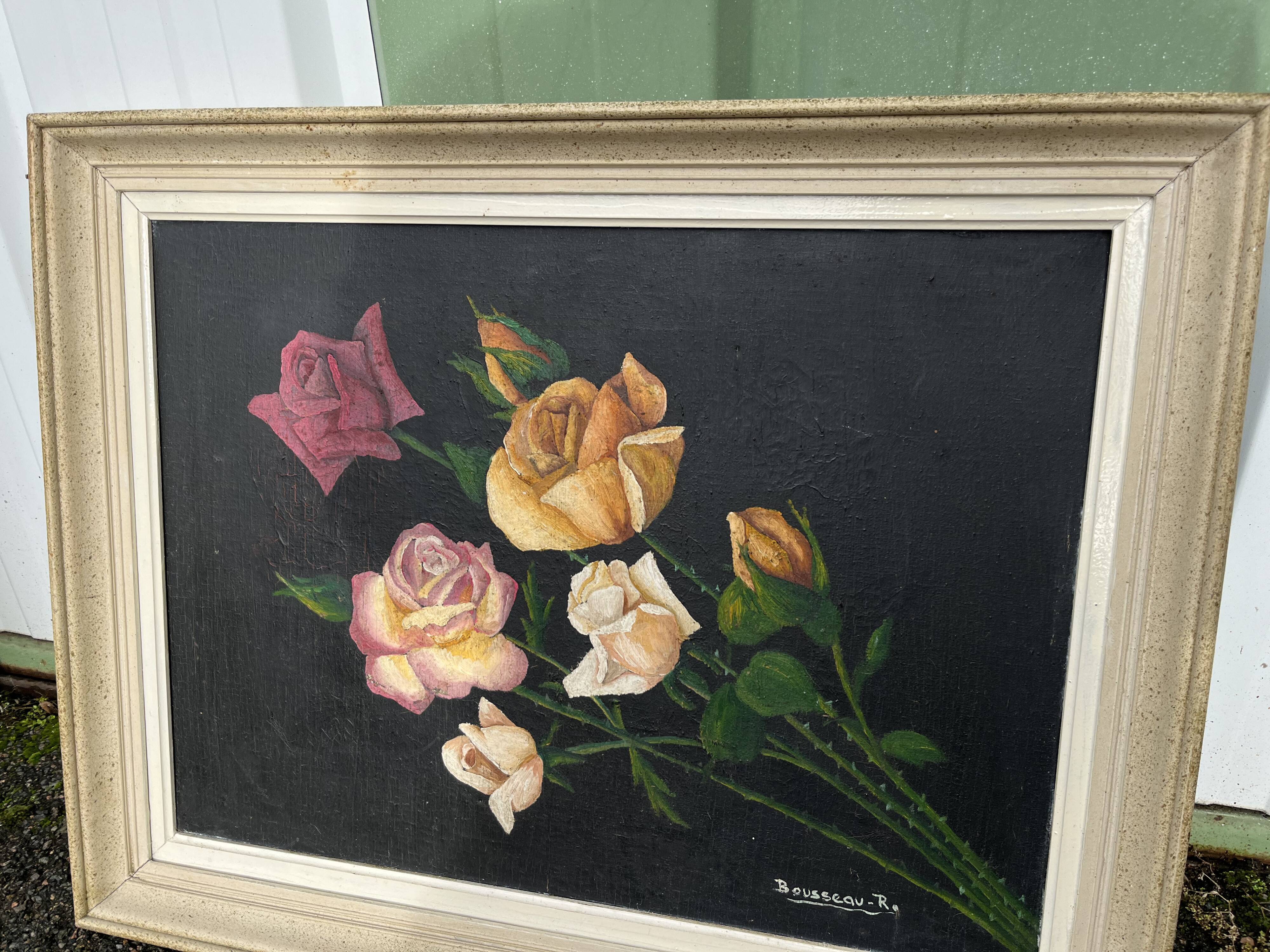 Large painting Still life with roses by Bousseau R.