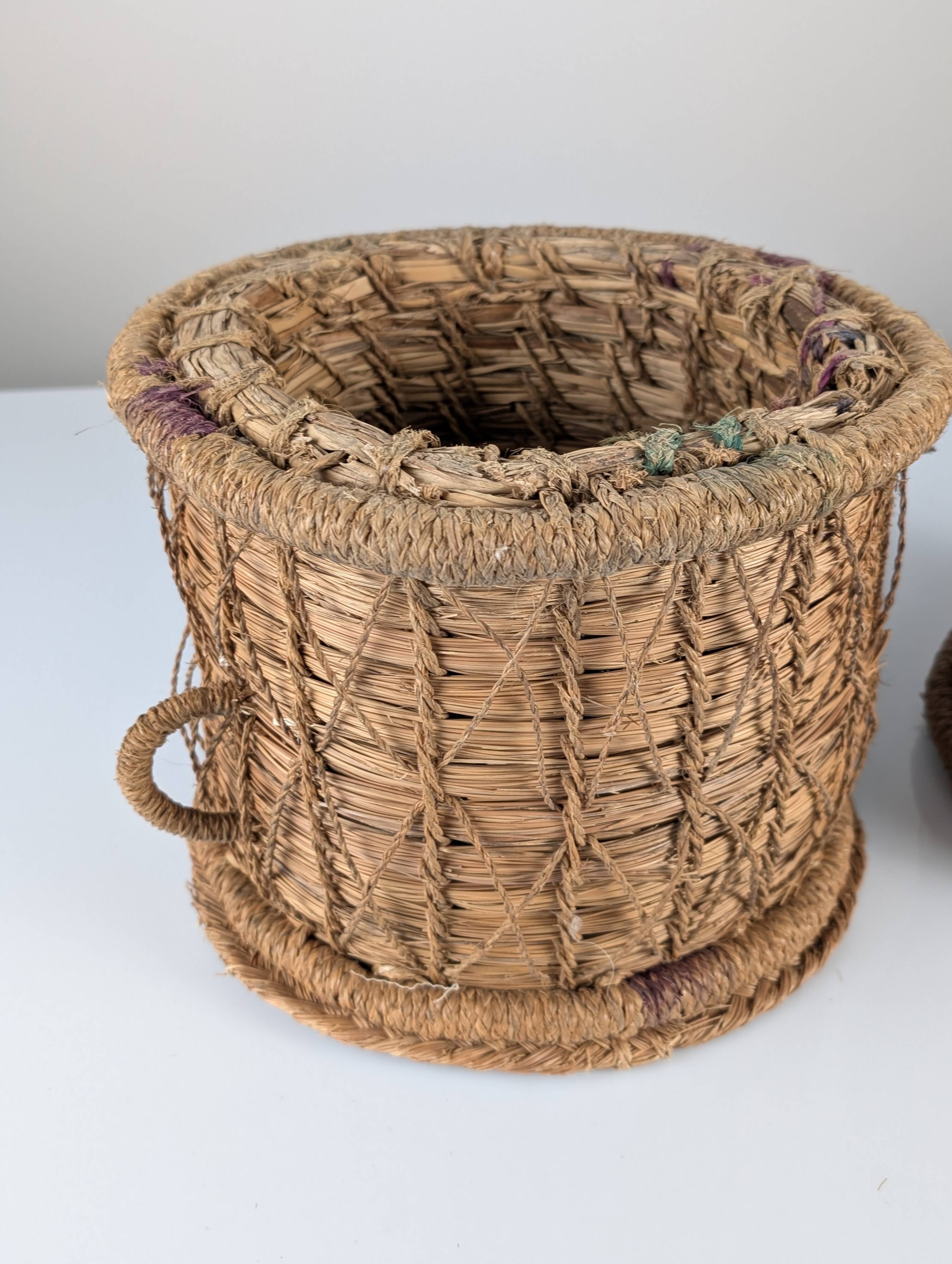Rustic Pair of Spanish Andalusian Woven Esparto Baskets 1960s