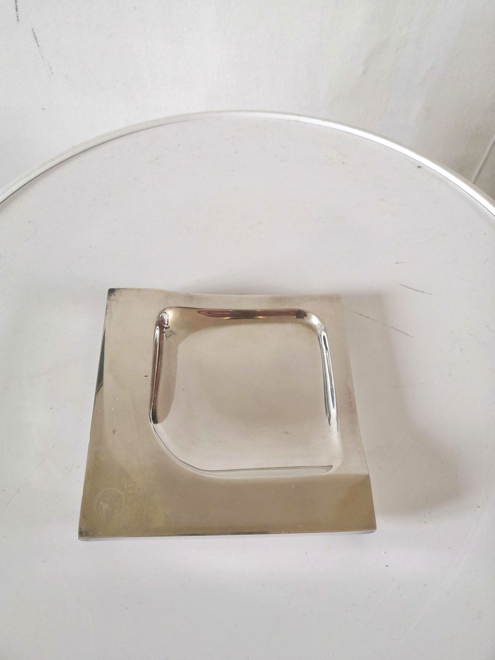 Silver metal ashtray Crédit local de France design 70s