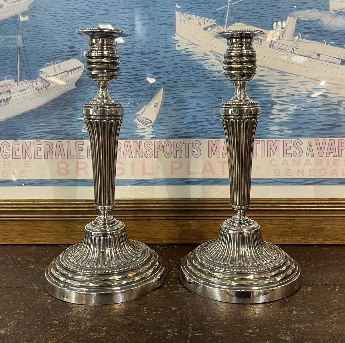 Pair of silver-plated bronze candlesticks from the early 20th century