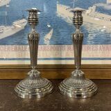 Pair of silver-plated bronze candlesticks from the early 20th century