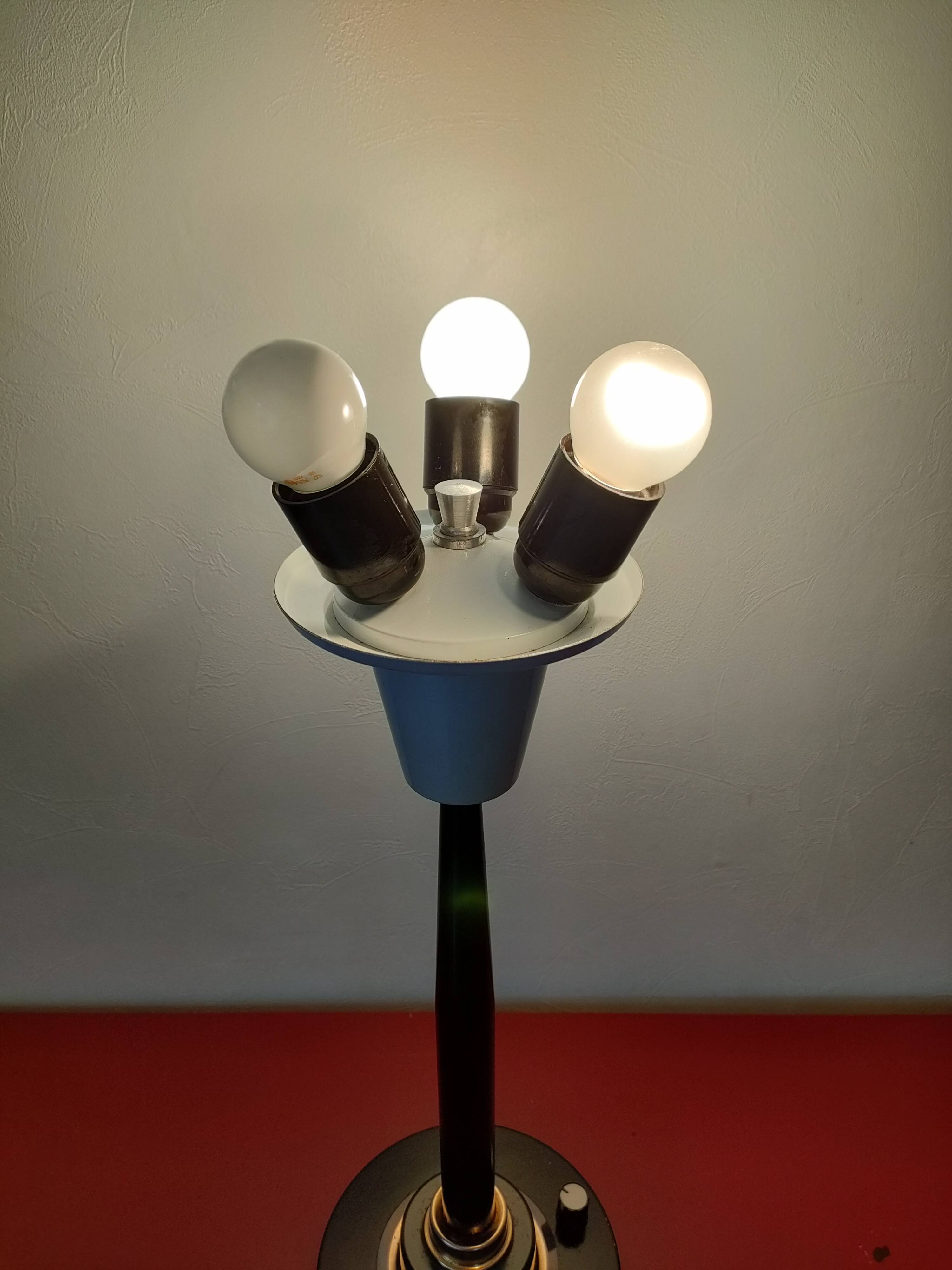 Lumi industrial metal lamp base - three lights - 1970s - Italy