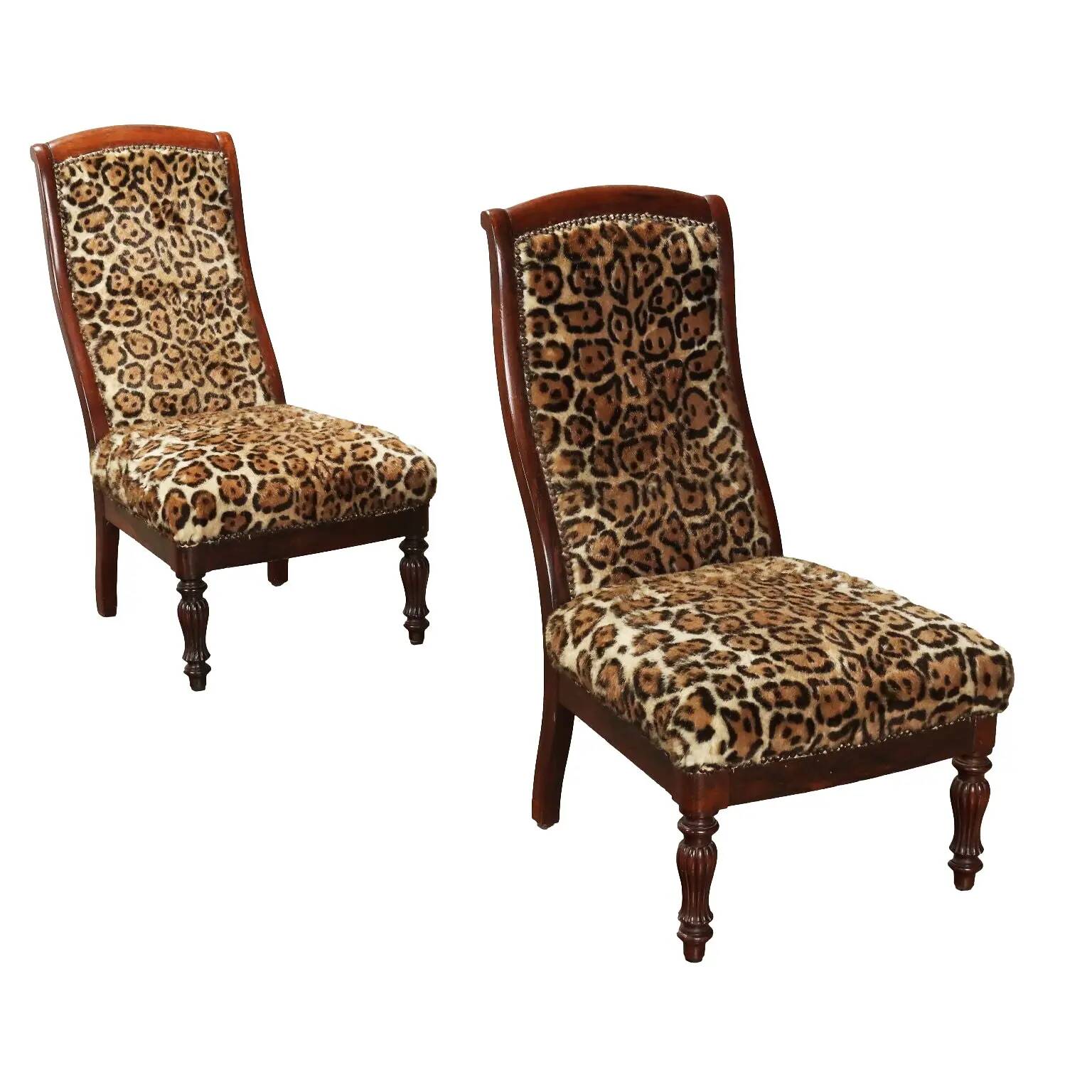 Pair of antique chairs in animal fabric, late 19th century