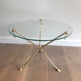 Round coffee table of neoclassical style in brass