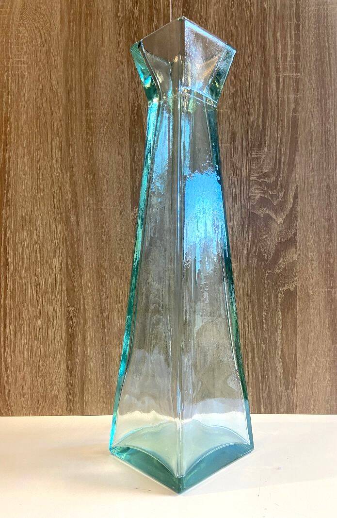 Large Recycled Thick Glass Obelisk Column Vase Art Deco Floral Design
