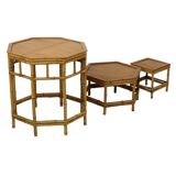 3 tables d'appoint vintage en bambou et rotin