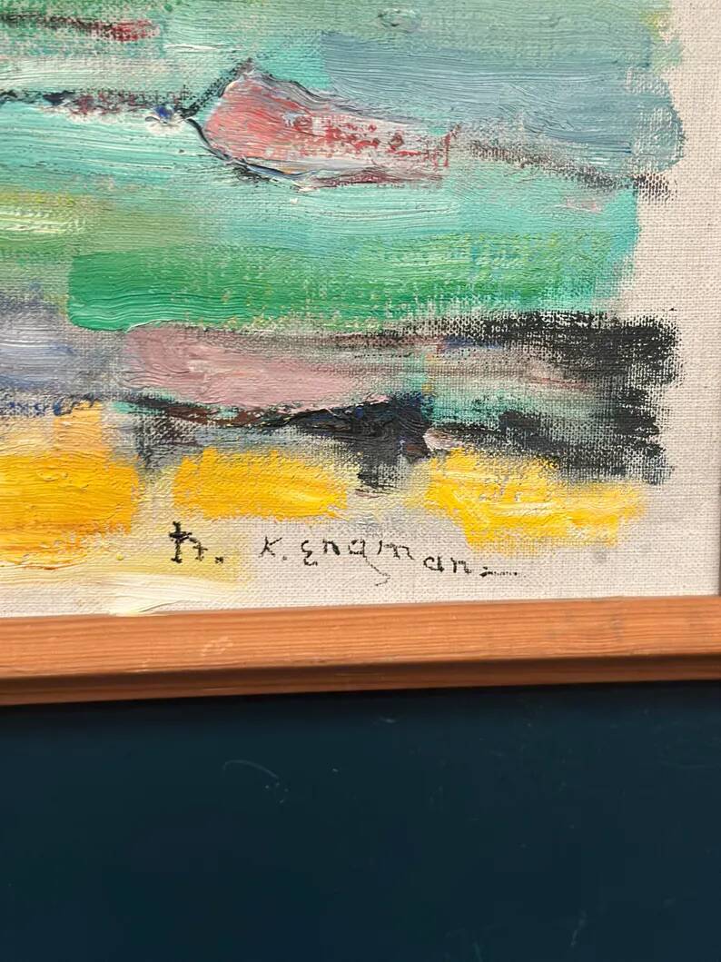 Swedish Oil on Canvas“Abstract Composition” by Klas Engman– Vintage &Framed