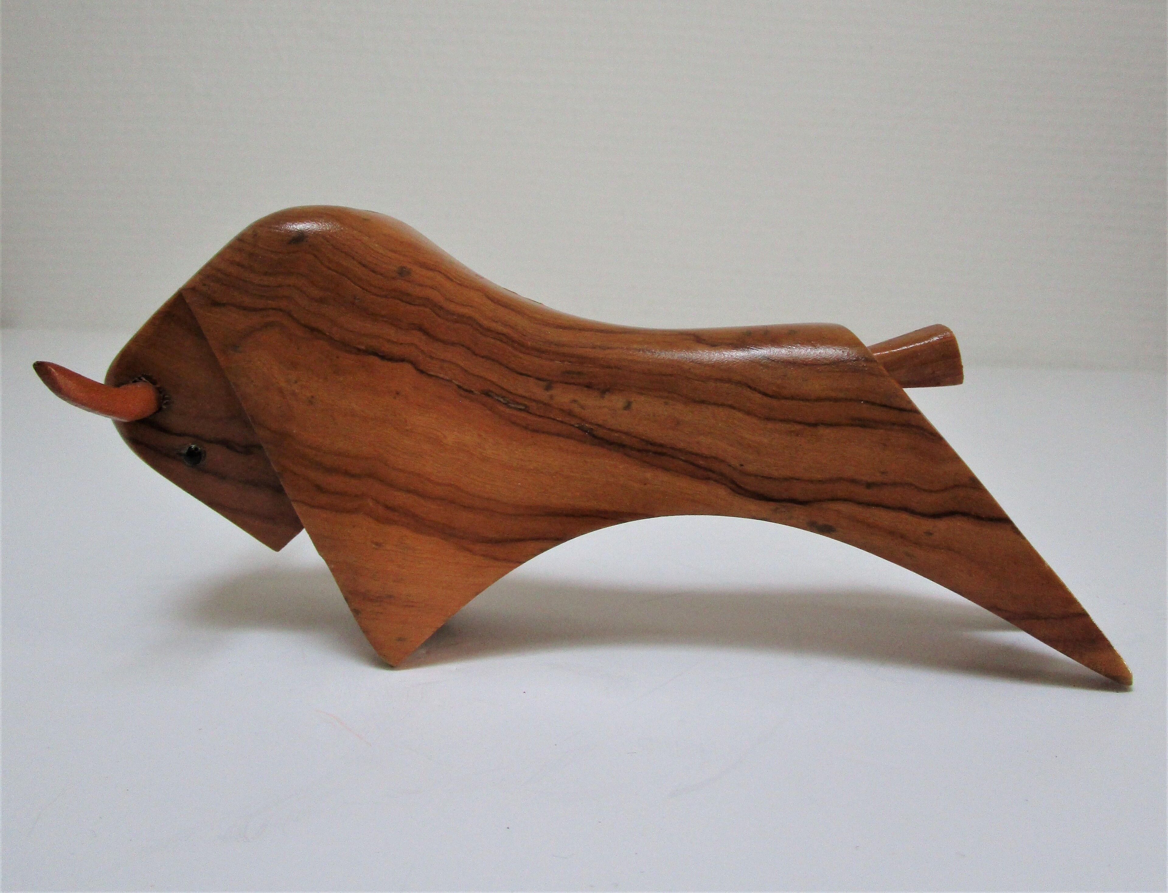 Wooden candlestick bull 70s