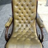 Victoria style green leather chesterfield armchair