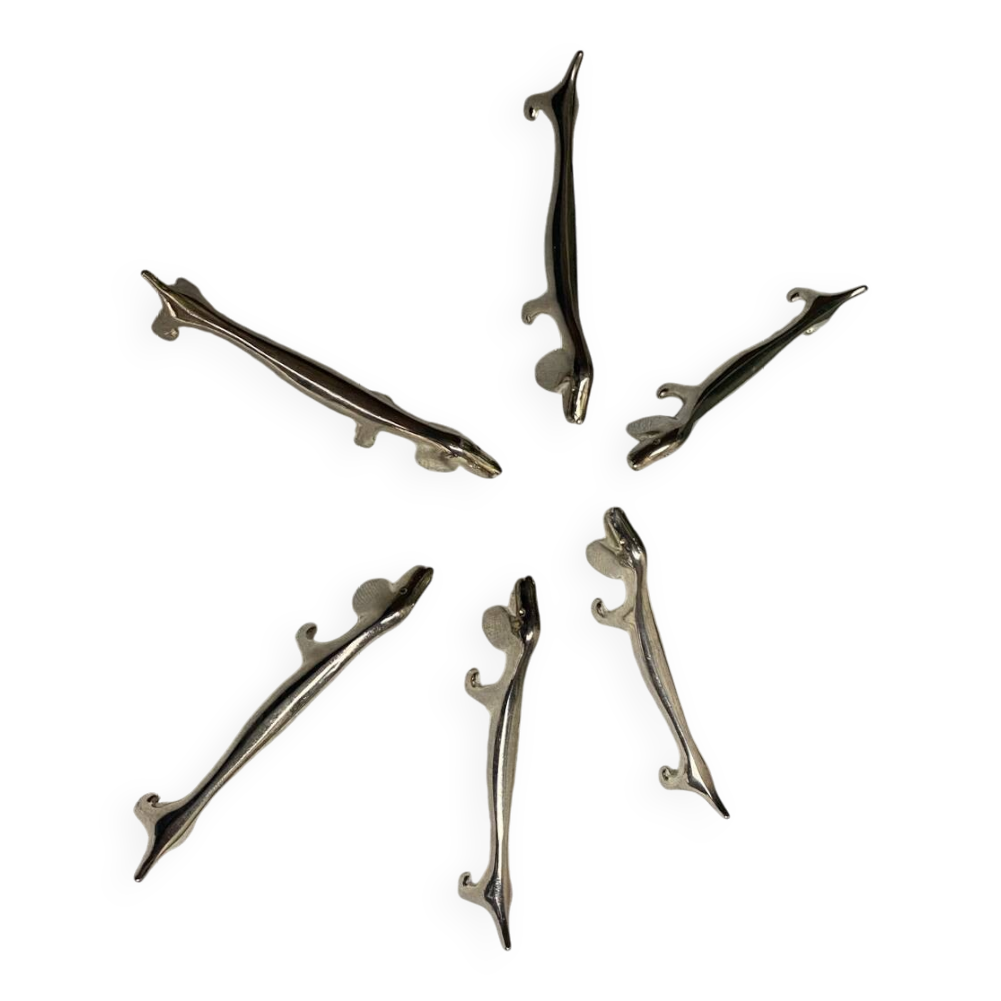 Set of 6 silver metal dachshund knife rests