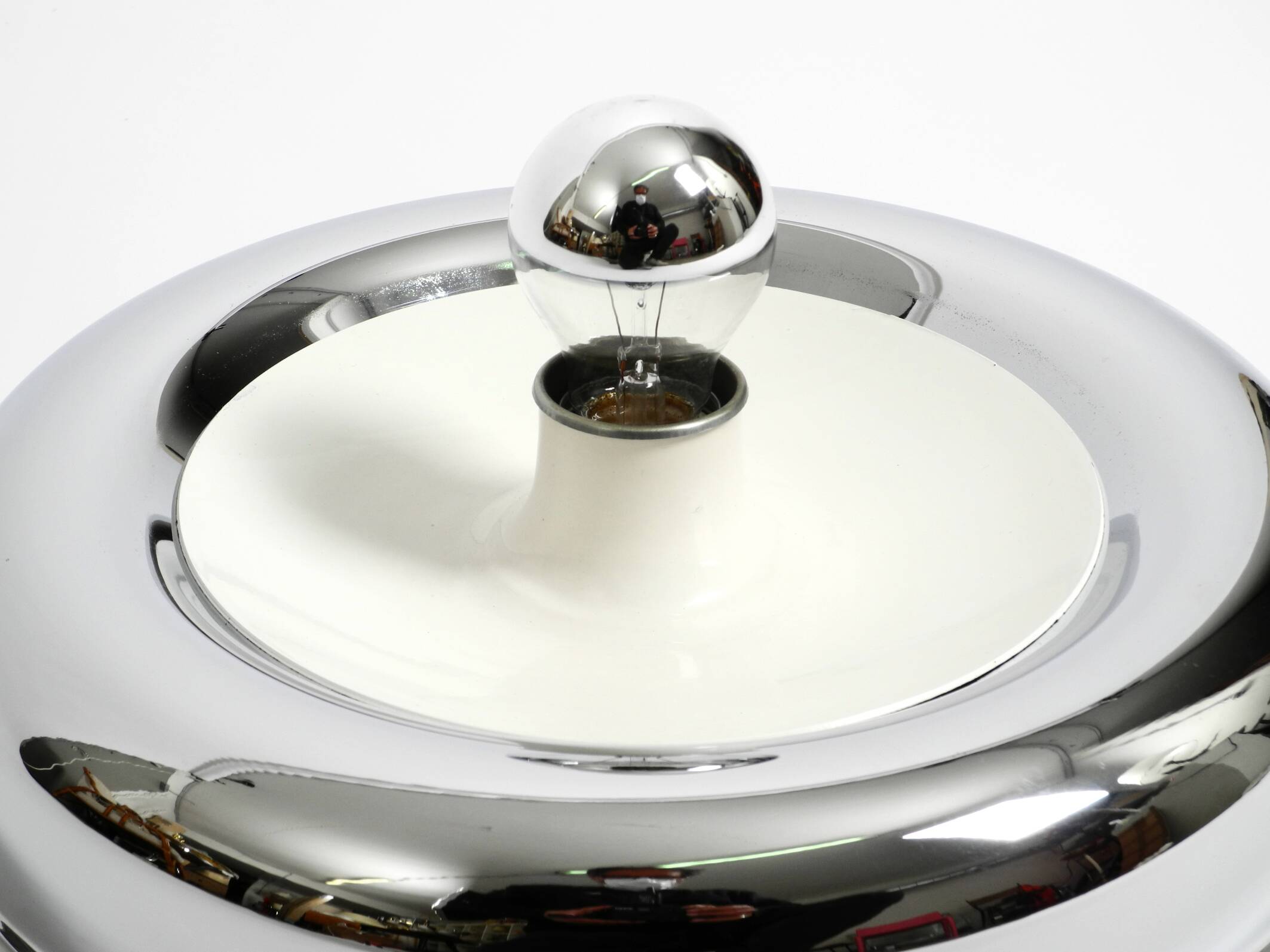 Round metal chrome ceiling or wall lamp from Italy | Space Age Design