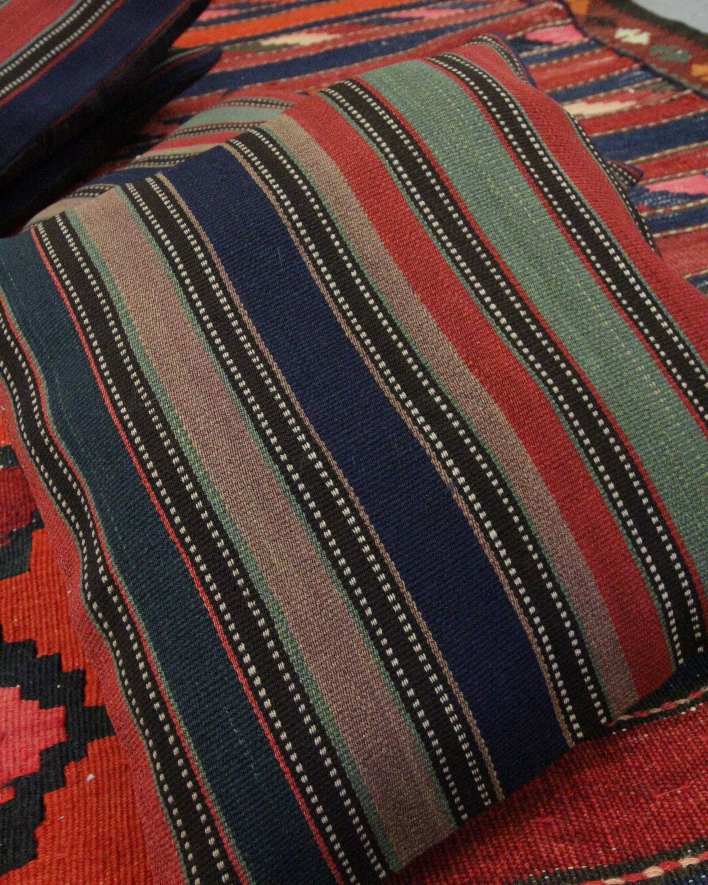 Striped Wool Kilim Pillow Cover, Handwoven Traditional Scatter Cushion- 39x39cm