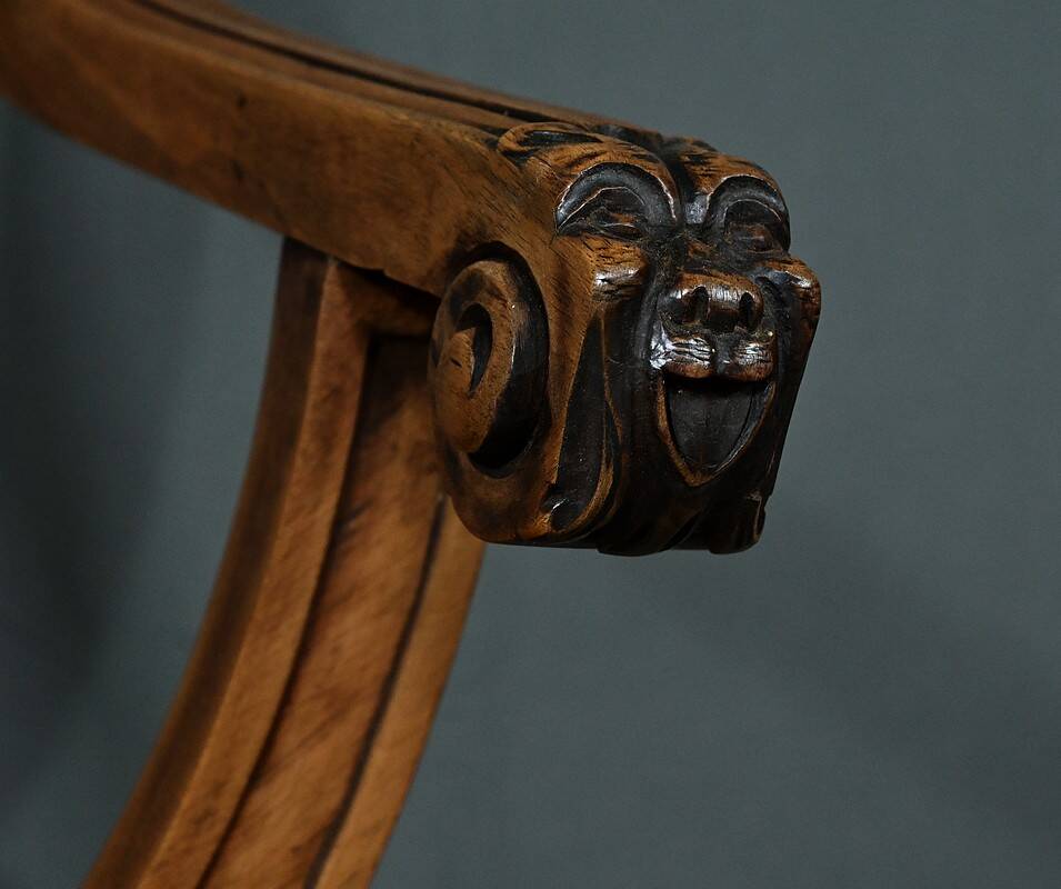 Pair of Dagobert walnut armchairs, medieval style – late 19th century