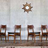 Series of 4 Scandinavian chairs in vintage teak 1960