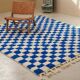 Handmade pure wool Moroccan rug in blue and white, size 1.5/2.5 m.