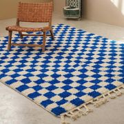 Handmade pure wool Moroccan rug in blue and white, size 1.5/2.5 m.