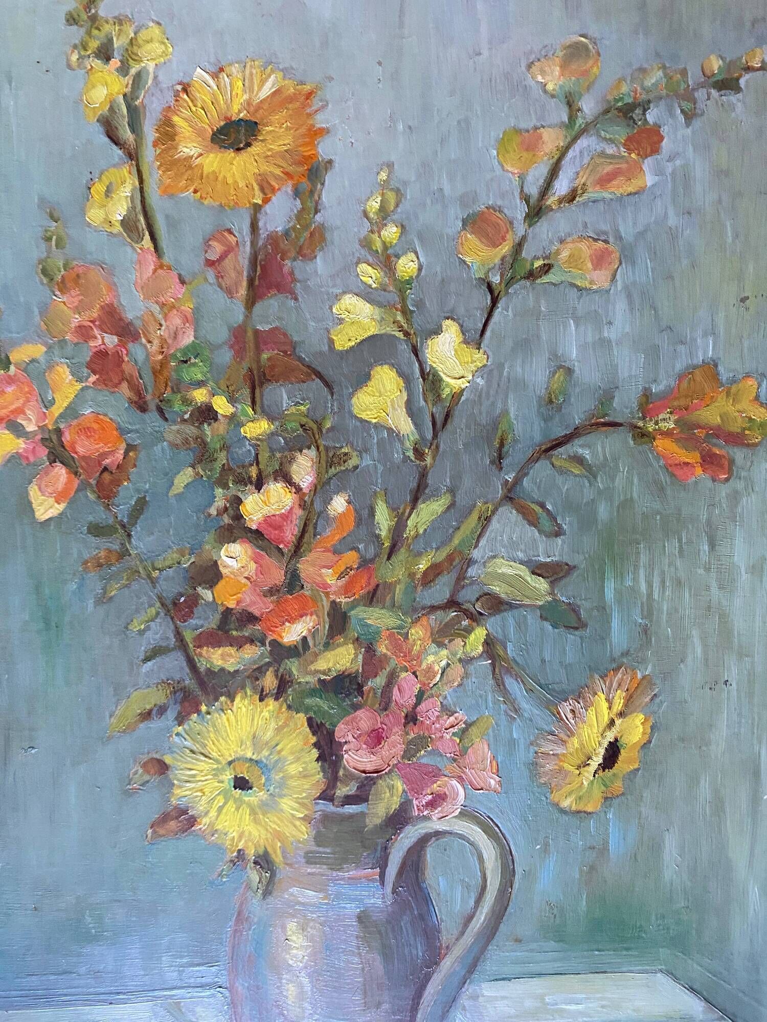 HSP painting "vase with bouquet of flowers" signed O. Olivier + frame