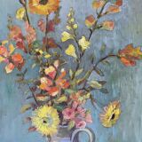 HSP painting "vase with bouquet of flowers" signed O. Olivier + frame